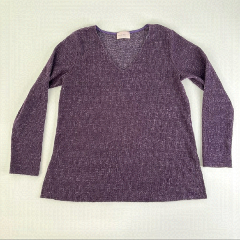 MIA & TESS Chico Deep Plum Marled Purple V-Neck Long Sleeved Side Slit Shirt Top